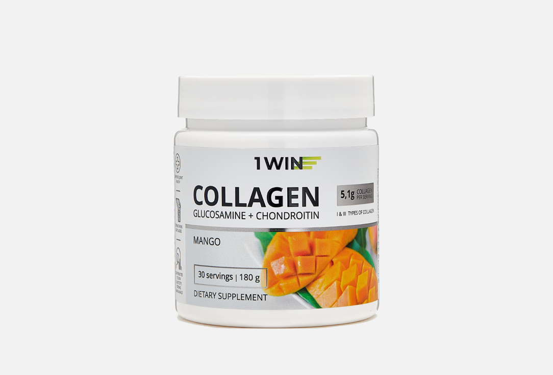 Коллаген с глюкозамином, хондроитином 1WIN Растворимый со вкусом манго 180 г коллаген collagen chondroitin glucozamine хондроитин глюкозамин малина 180гр
