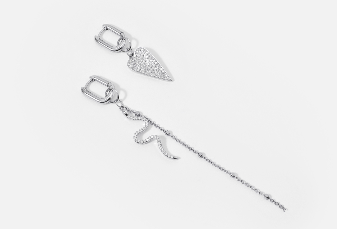 Серьги-трансформеры Sensitive silver snake earrings  