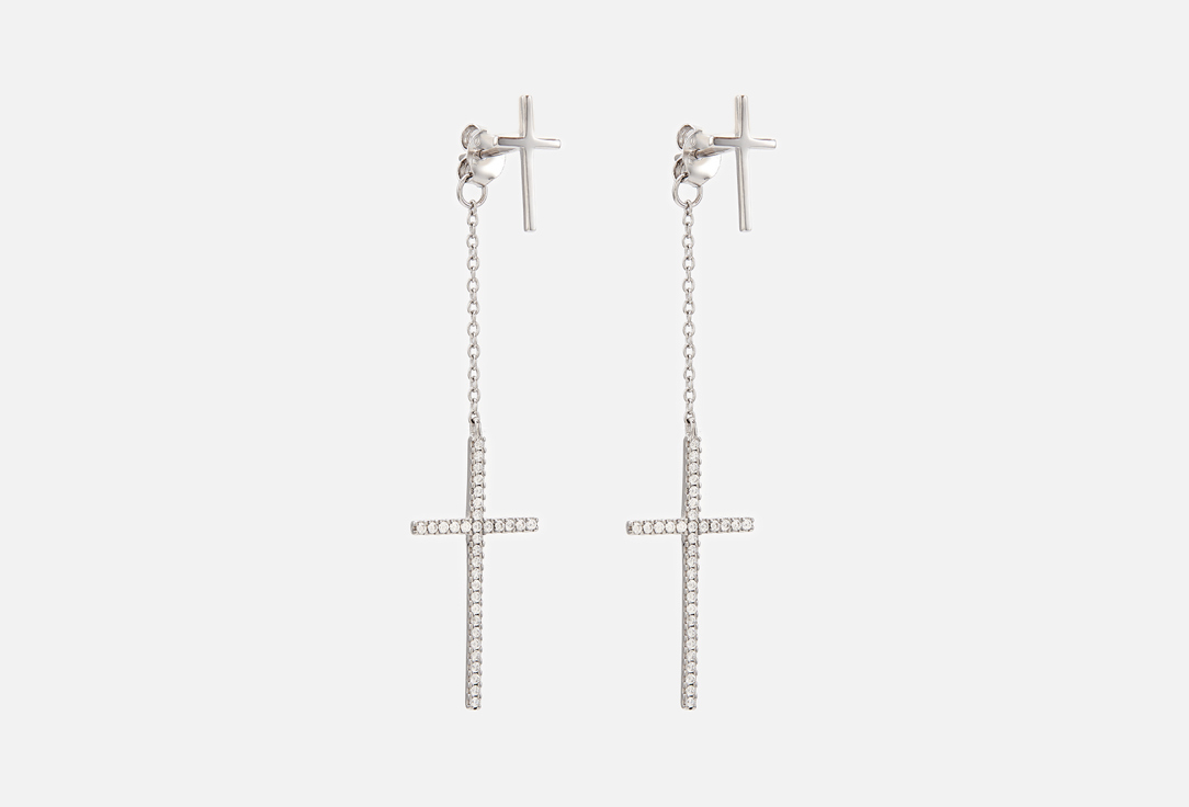 Серьги серебряные MIE Кресты с фианитами 2 шт mie крупные серьги кольца из серебра с фианитами