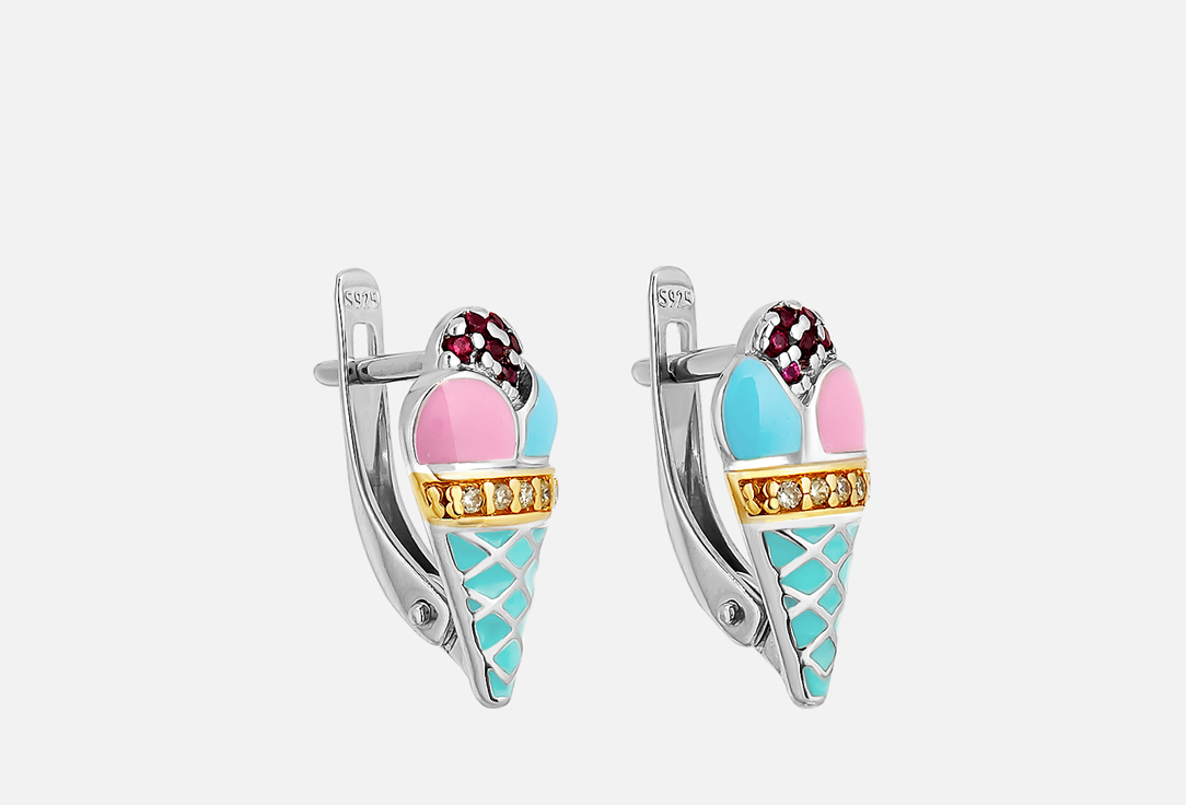 Изображение товара Серьги серебряные с позолотой SOKOLOV с эмалью и фианитами для женщин