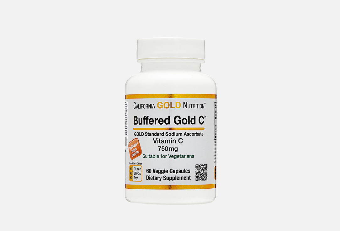 Витамин С CALIFORNIA GOLD NUTRITION Buffered Gold C 750 мг в капсулах 60 шт некислый буферизованный витамин c в форме порошка california gold nutrition buffered gold c аскорбат натрия 238 г
