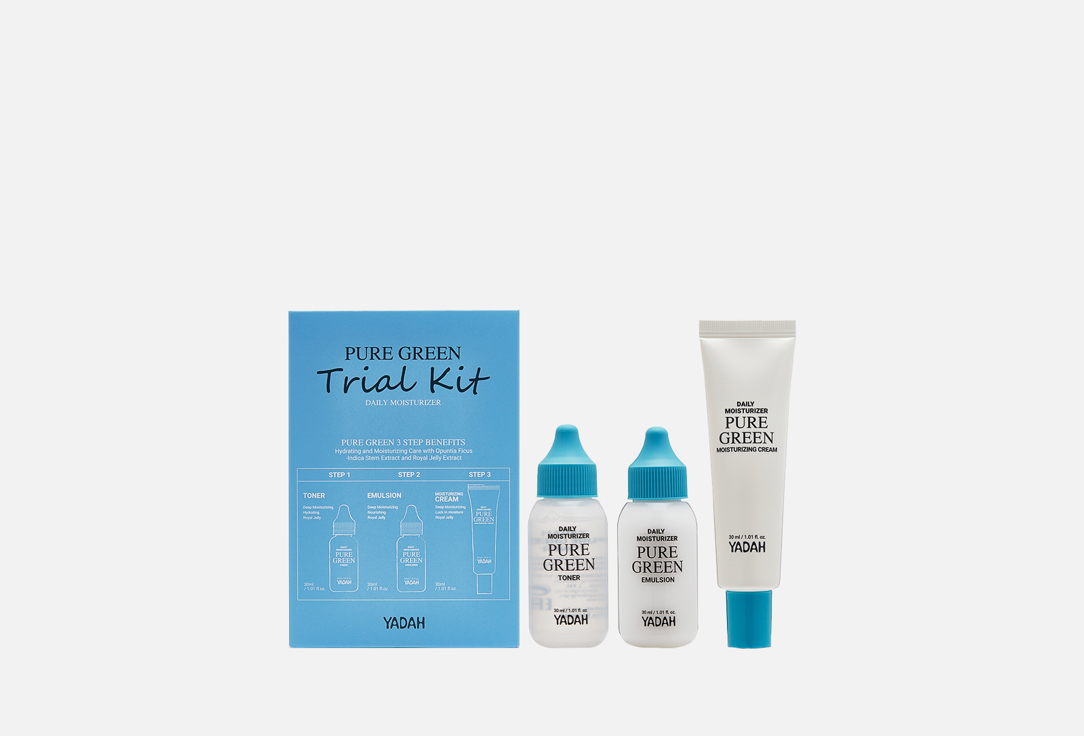 Набор для ухода за сухой кожей YADAH PURE GREEN Trial Kit 3 шт набор для ухода за чувствительной кожей cosrx pure fit trial kit 1 шт