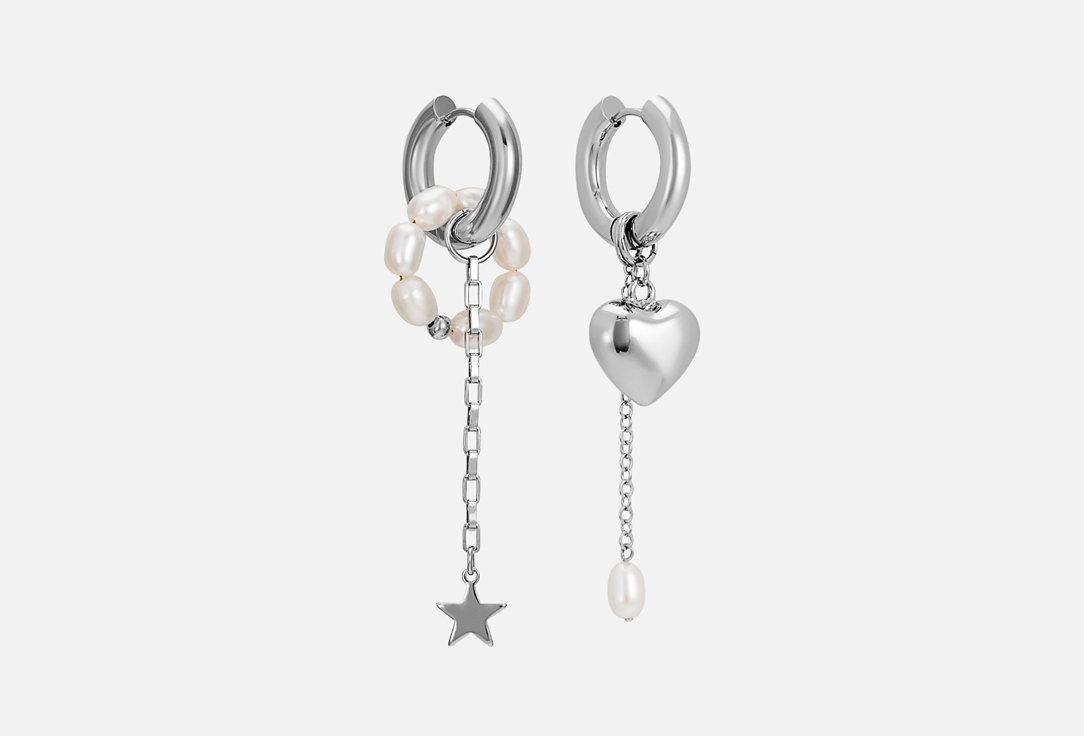 

Серьги PINKCODE, Hematite, pearl and heart 2 шт