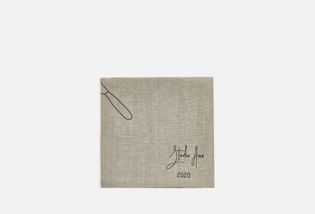 Изображение товара Бежевая льняная скатерть Studio Ayaya с машинной вышивкой 100х100 см