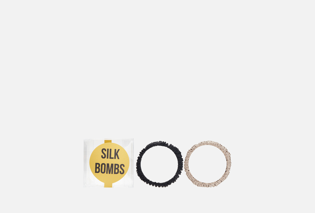 Комплект шелковых резинок для волос SILK BOMBS черный бежевый 