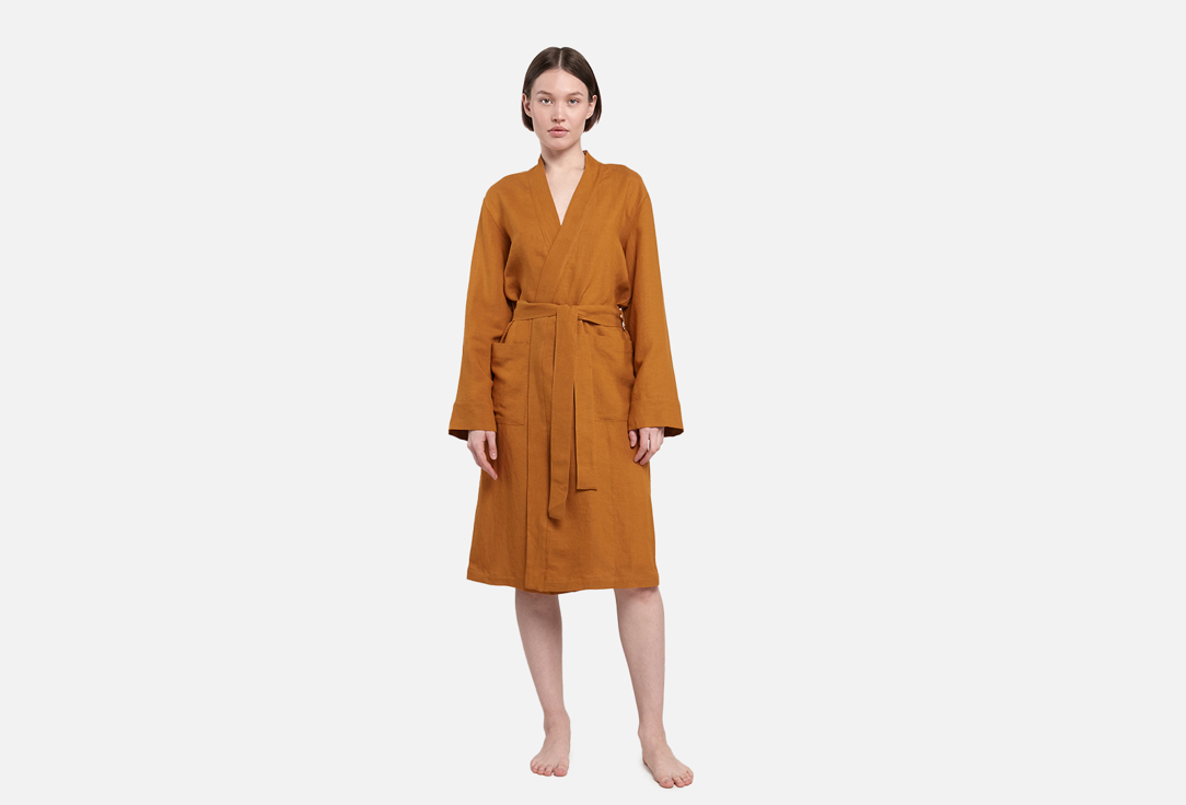 льняной халат кимоно MY NYMPH Горчичный M-L мл халат размер 22 горчичный