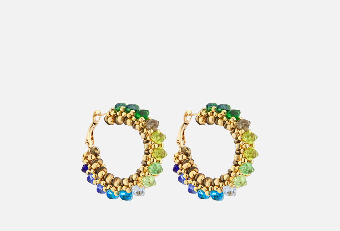 цена серьги BEADED BREAKFAST Hoop gradient earrings Blue-green 2 шт