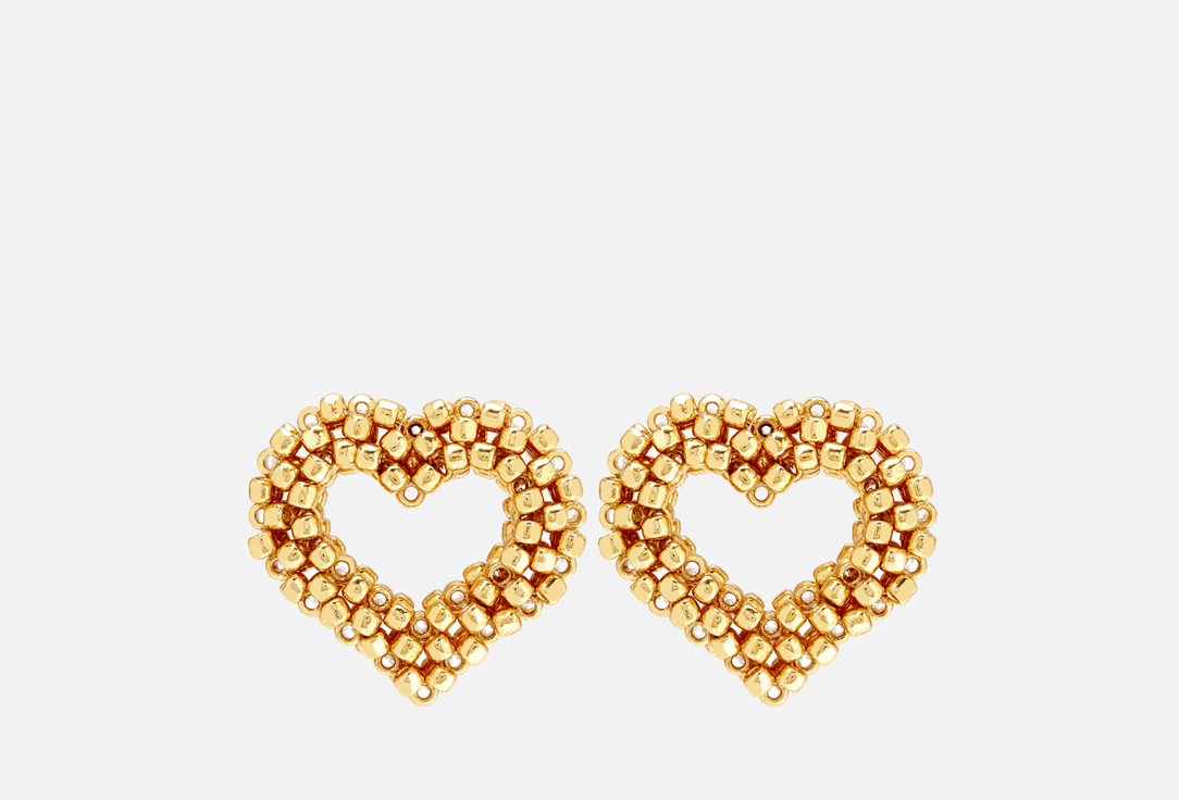 серьги BEADED BREAKFAST Big heart shaped earrings Gold 2 шт серьги beaded breakfast seahorse two earrings gold transperent 2 шт