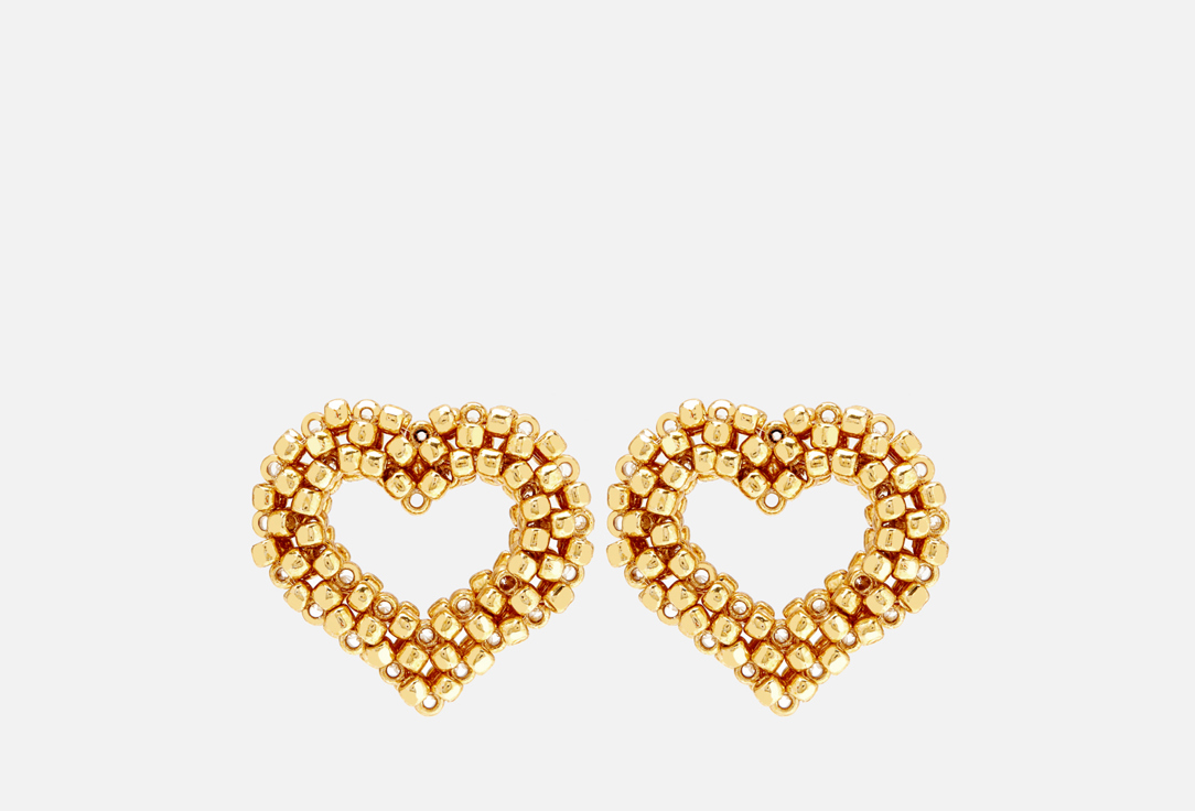 серьги Beaded Breakfast Big heart shaped earrings Gold  