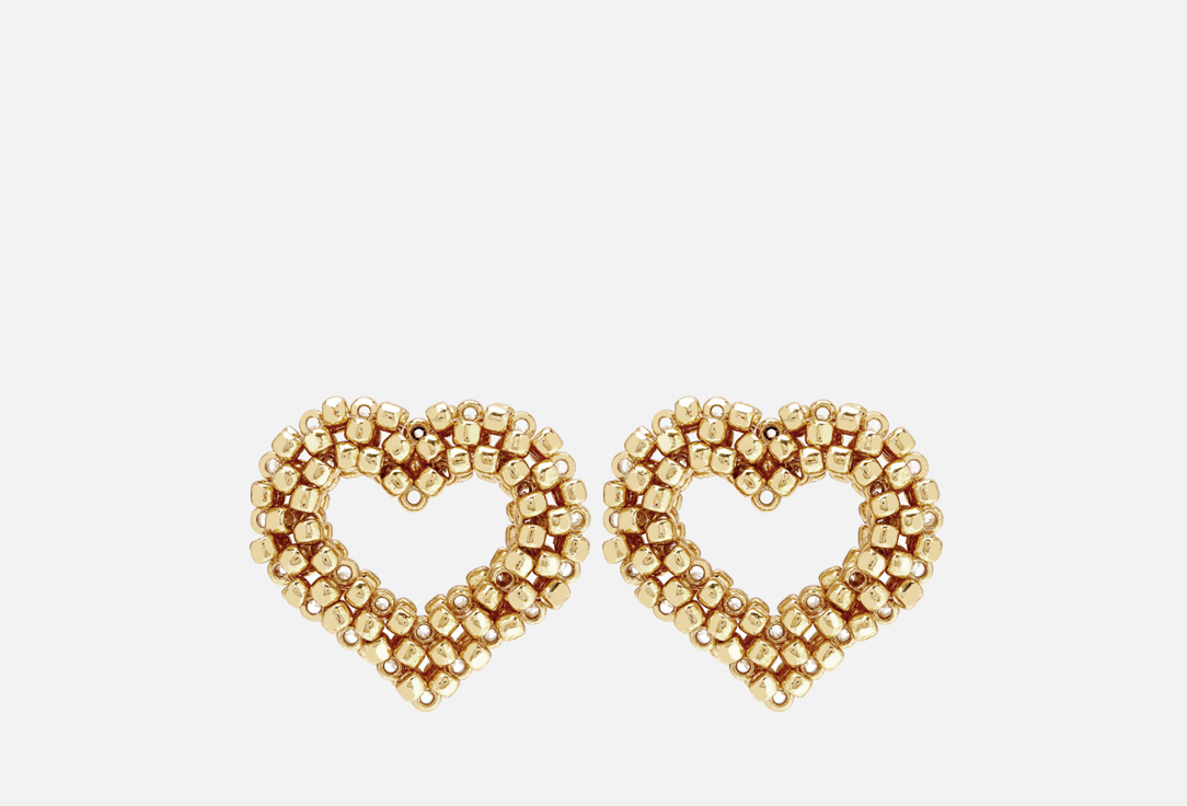 серьги Beaded Breakfast Big heart shaped earrings Silver  