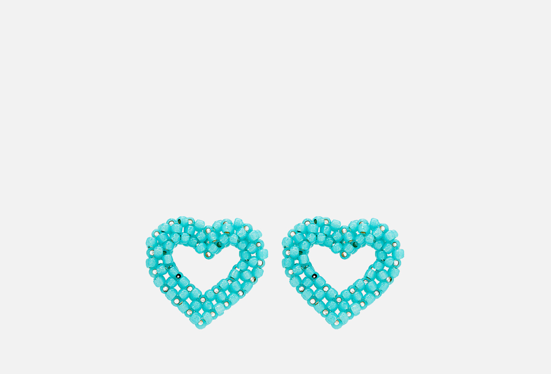 серьги Beaded Breakfast Big heart shaped earrings Blue  