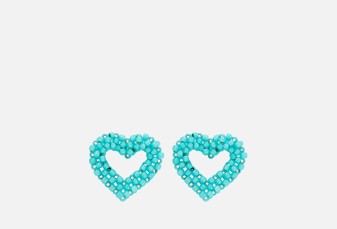 серьги BEADED BREAKFAST Big heart shaped earrings Blue 2 шт