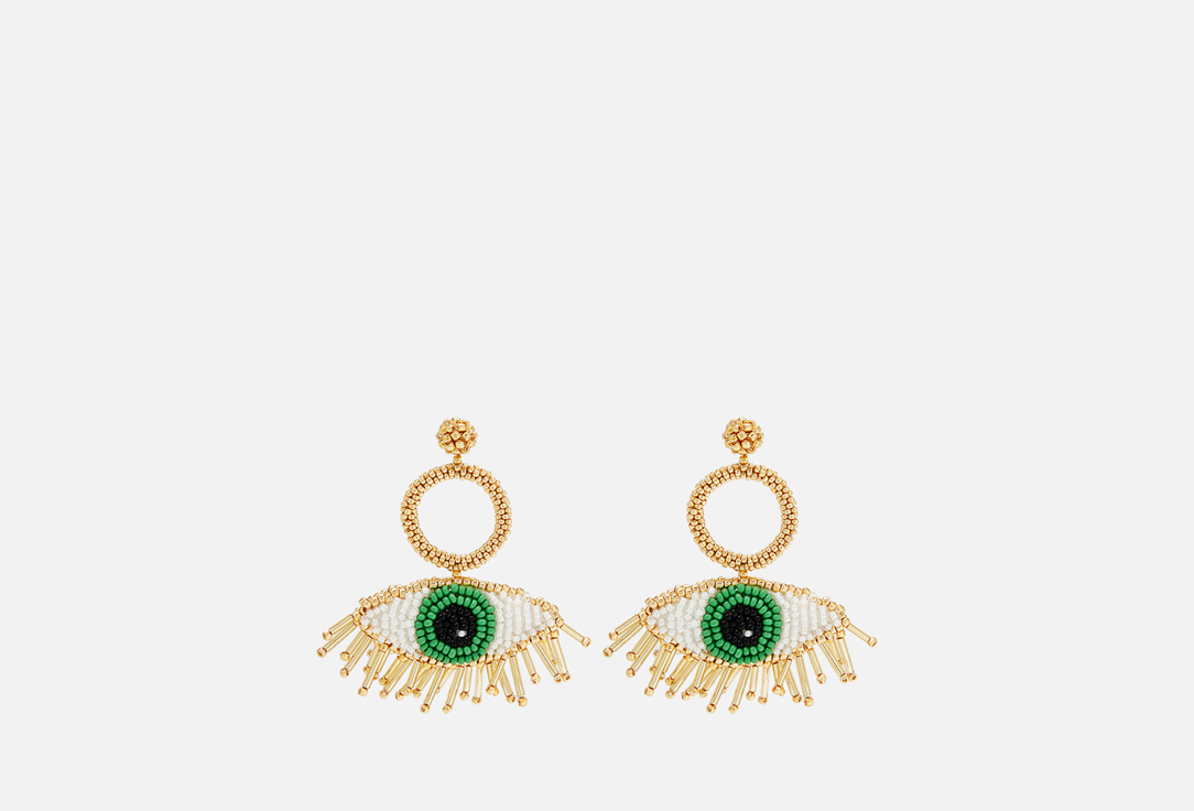 серьги Beaded Breakfast Evil eye earrings Green  