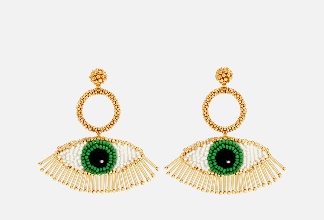 серьги Beaded Breakfast Evil eye earrings Green  