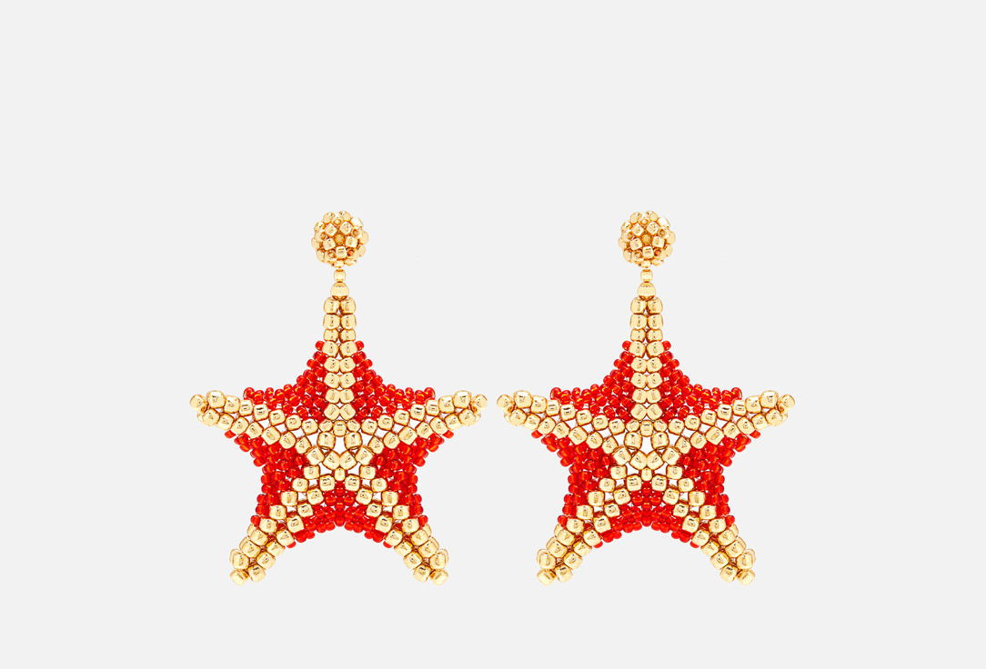 серьги BEADED BREAKFAST Starfish earrings Gold-red 2 шт