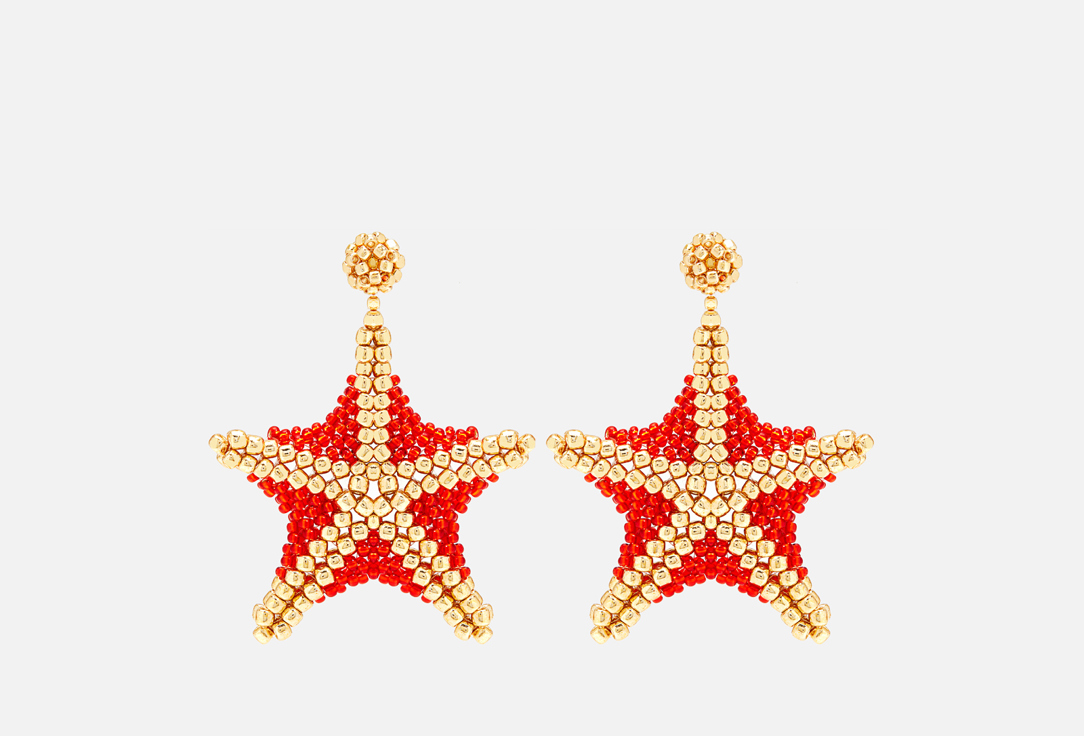 Изображение товара серьги Beaded Breakfast Starfish earrings Gold-red