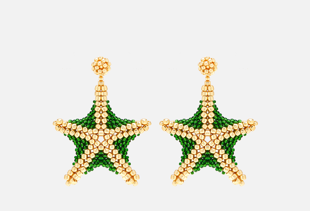 серьги BEADED BREAKFAST Starfish earrings Gold-green 2 шт серьги beaded breakfast seahorse two earrings gold transperent 2 шт
