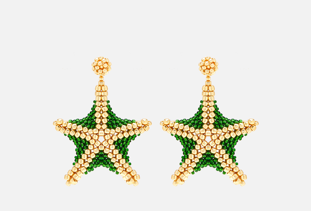 серьги BEADED BREAKFAST Starfish earrings Gold-green 2 шт