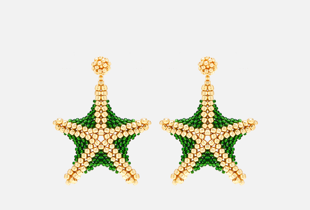Изображение товара серьги Beaded Breakfast Starfish earrings Gold-green