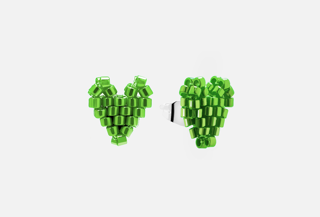 

серьги BEADED BREAKFAST, Heart shaped tiny earrings Bright-green 2 шт