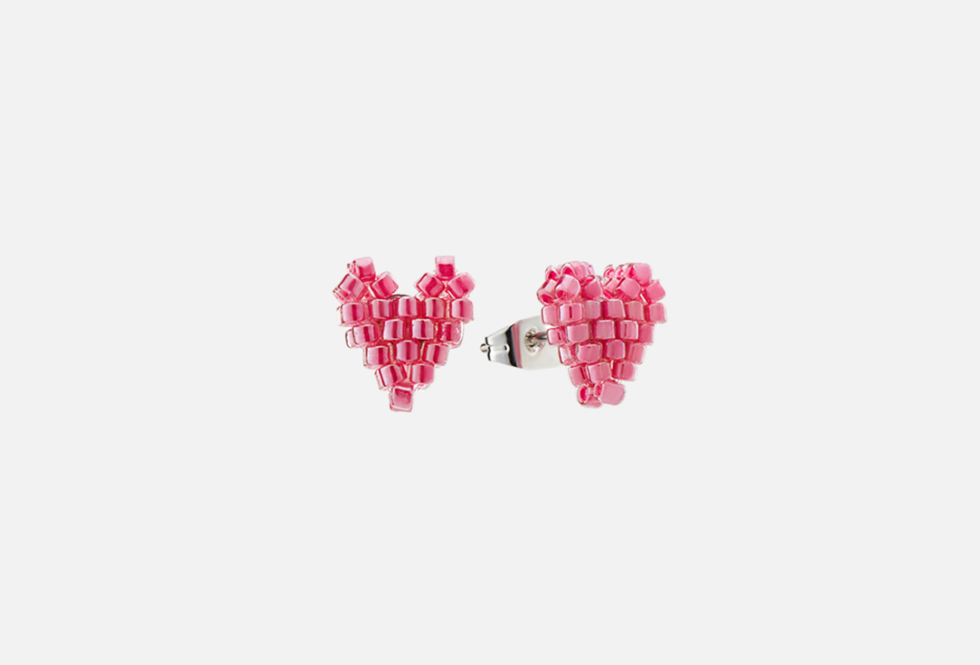 серьги Beaded Breakfast Heart shaped tiny earrings Bright-pink  
