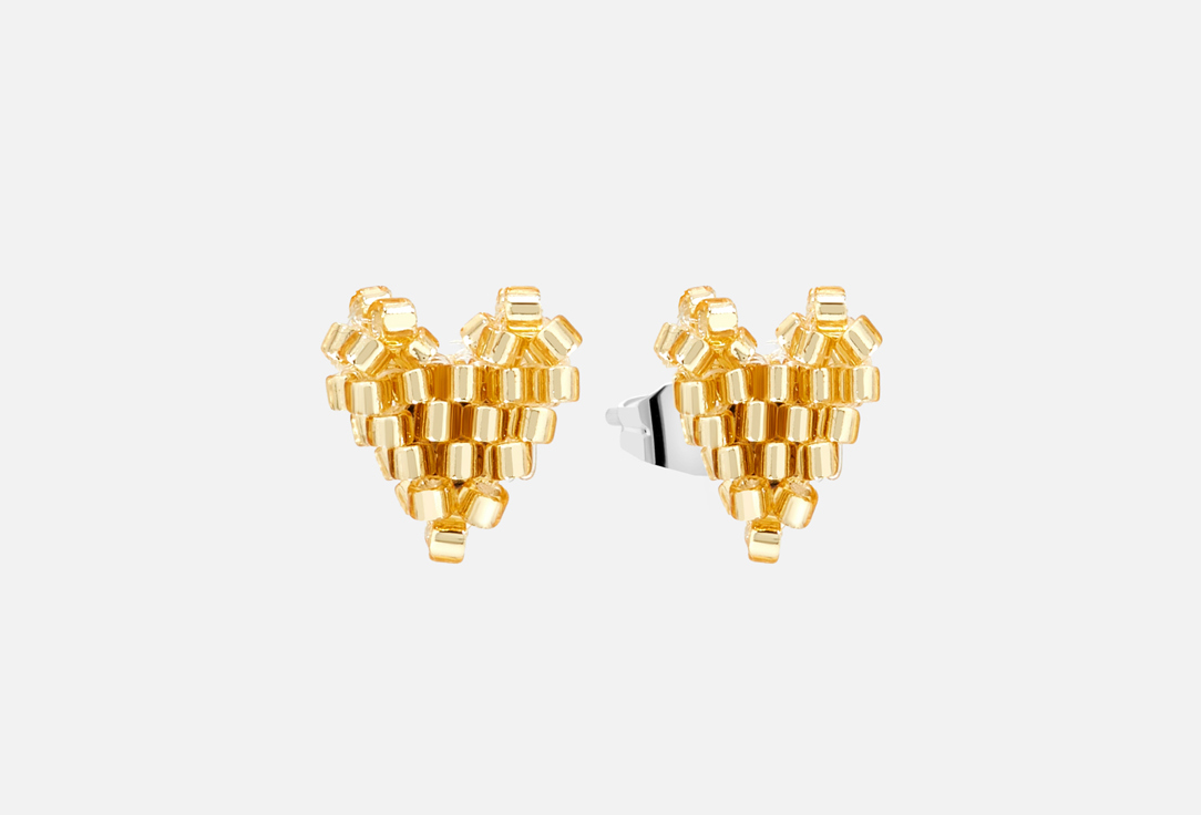 серьги пусеты золотой серьги BEADED BREAKFAST Heart shaped tiny earrings Gold 2 шт