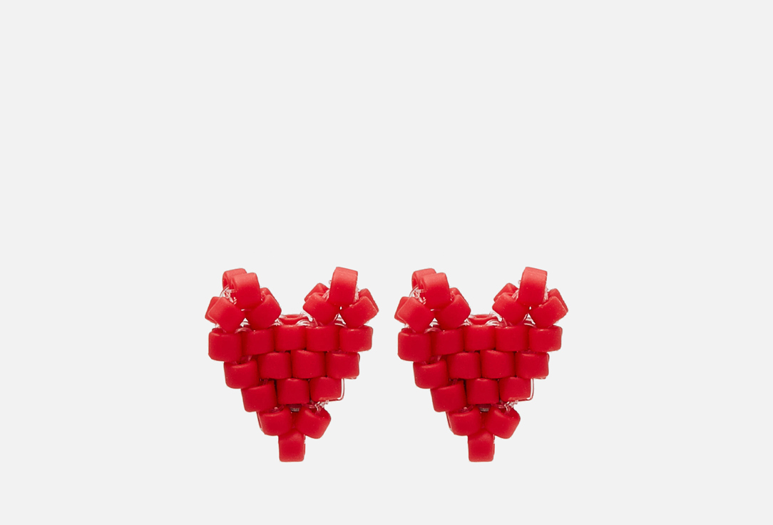 серьги Beaded Breakfast Heart shaped tiny earrings Red  