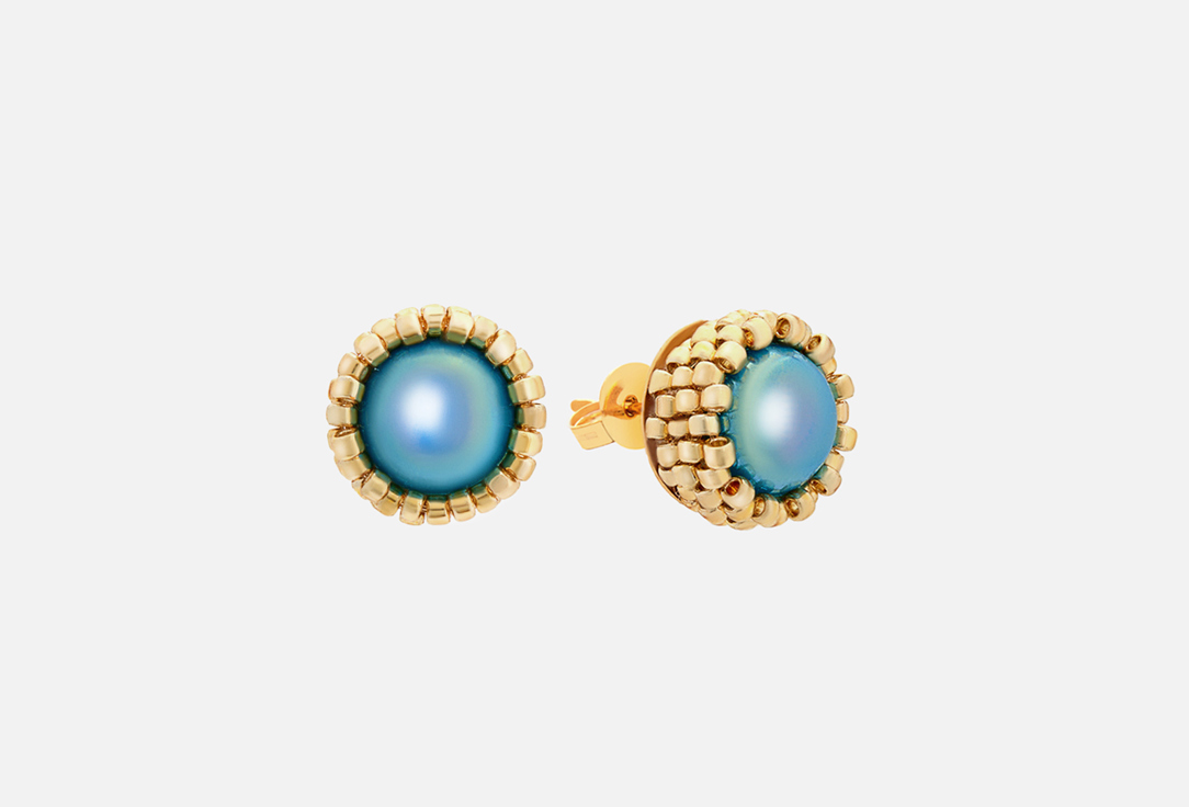 серьги BEADED BREAKFAST Basic stud earrings with beads Gold-blue 2 шт
