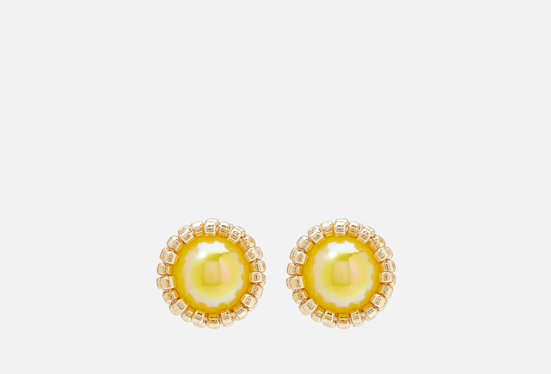 серьги пусеты двойные серьги сердечки золото черный желтый серьги BEADED BREAKFAST Basic stud earrings with beads Gold-yellow 2 шт