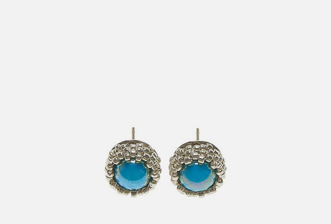 серьги BEADED BREAKFAST Basic stud earrings with beads Silver-blue 2 шт