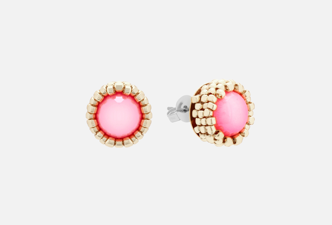 серьги Beaded Breakfast Basic stud earrings with beads Silver-pink  
