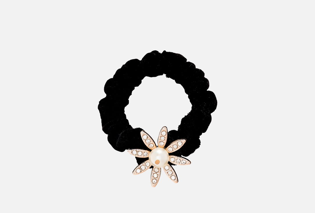 Изображение товара Красивая тканевая резинка для волос с декором из страз B&H черная