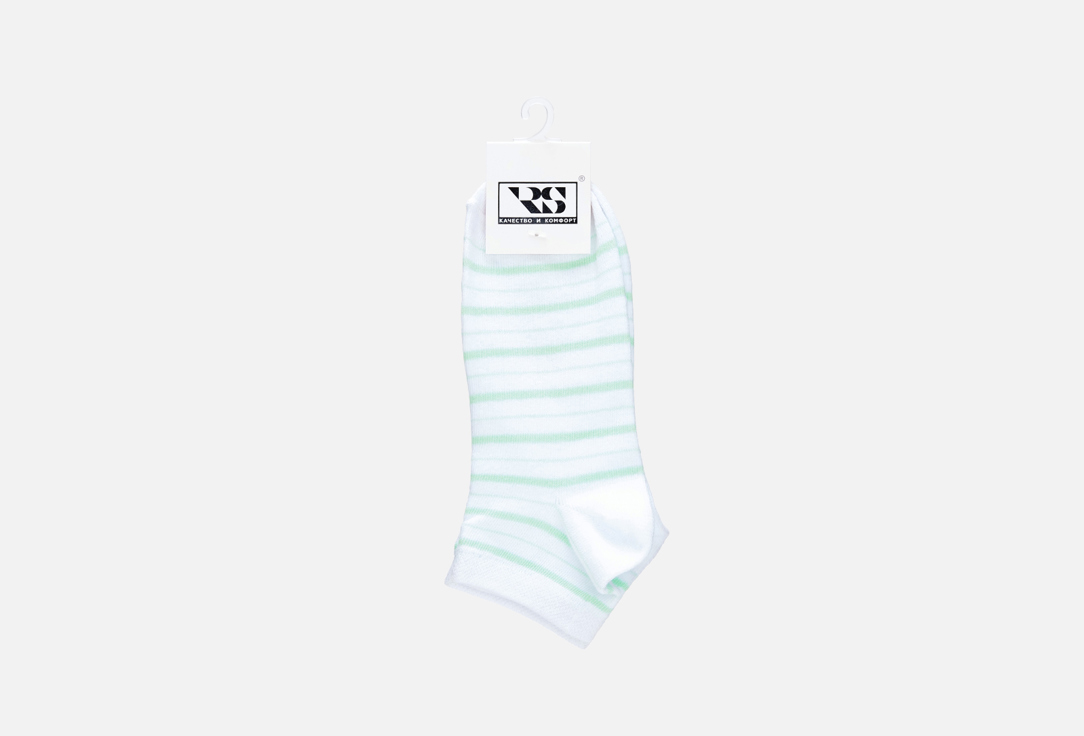 Носки укороченные R&S белые зеленая полоска 