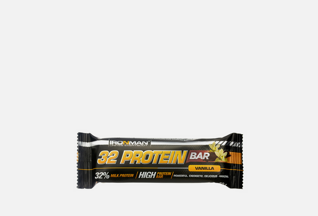 Протеиновый батончик IRONMAN 32 Protein vanilla and dark glaze 50 г батончик протеиновый vplab 40% high protein fitness bar шоколад ваниль 50 г