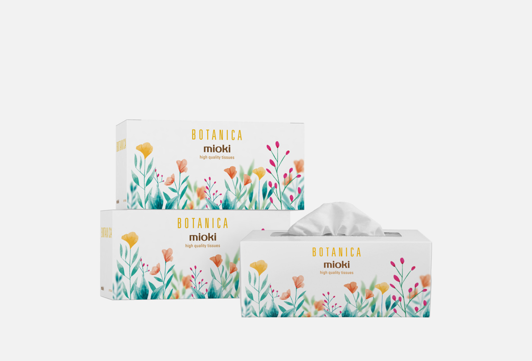 Изображение товара Бумажные салфетки Mioki Botanica с цветами 220 шт гипоаллергенные натуральные