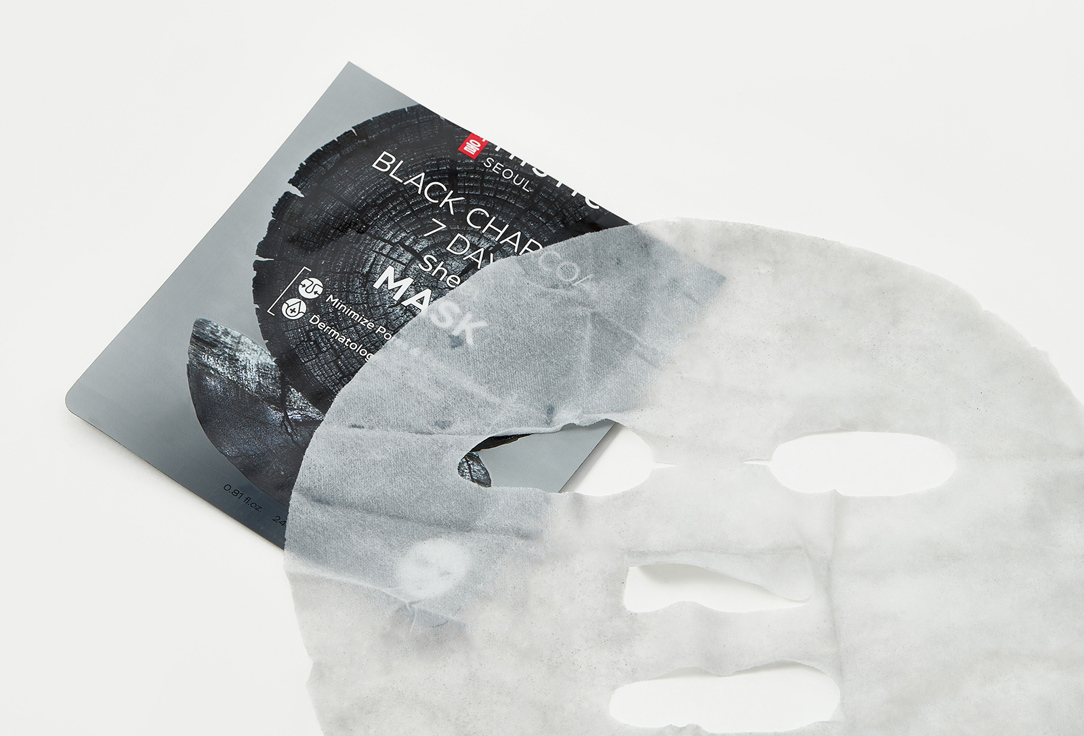 Тканевая маска для лица с древесным углём MISTIC BLACK CHARCOAL 7 DAYS Sheet mask  