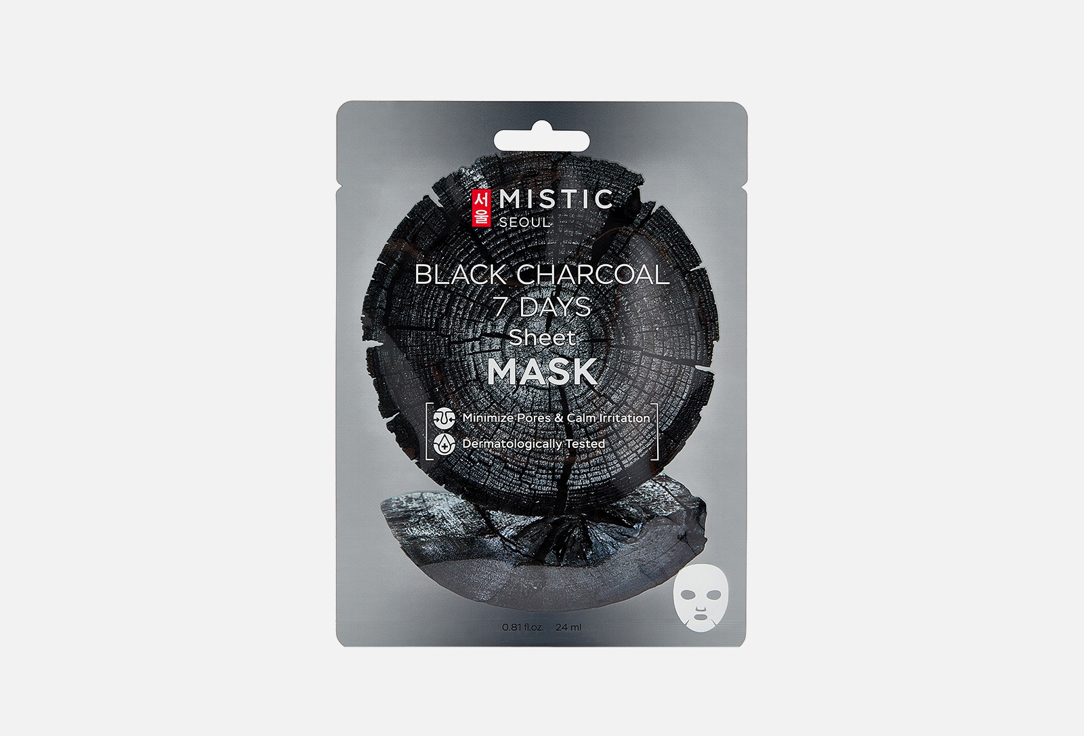 Тканевая маска для лица с древесным углём MISTIC BLACK CHARCOAL 7 DAYS Sheet mask  