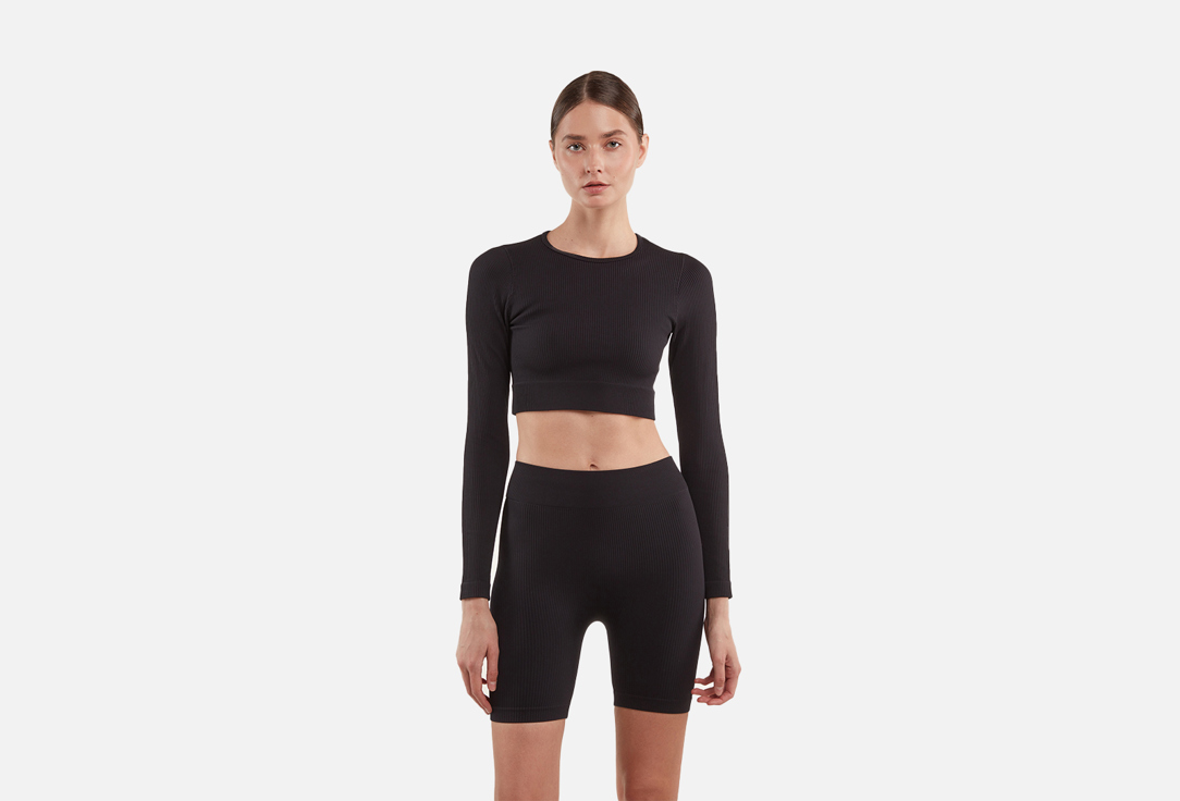 Лонгслив SIAWEAR Power Rib Seamless Cropped Long Sleeve Black XS-S мл