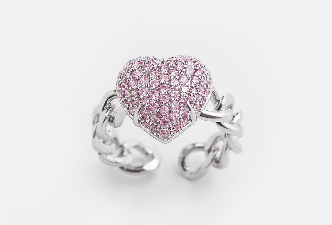 Кольцо с розовым сердцем ATTRIBUTE SHOP Pink heart ring 1 шт кольцо attribute shop с прямоугольным узким кристаллом золотистое 17 18 5 размер