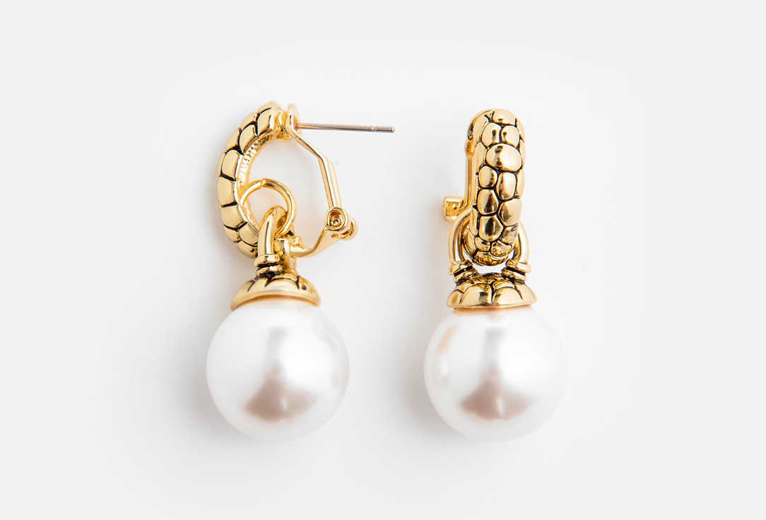Серьги золотистые Attribute Shop with pearls 