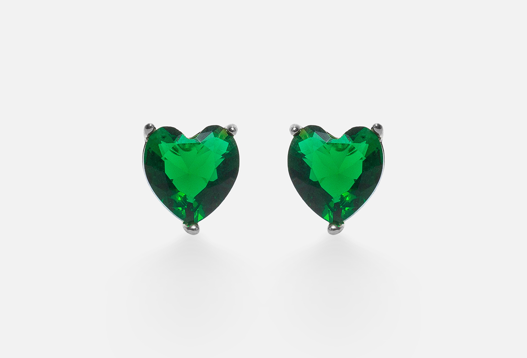 серьги крест attribute shop с цирконами серебристые 2 шт Серьги-гвоздики ATTRIBUTE SHOP Green heart 2 шт