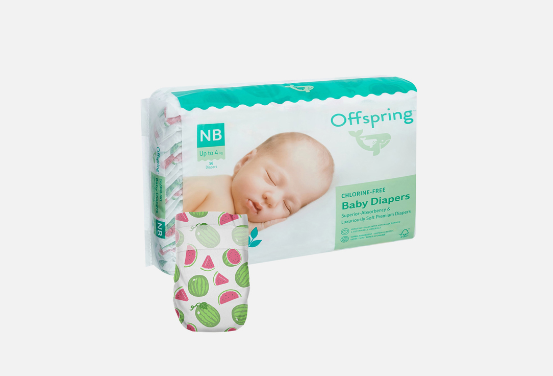 

Подгузники OFFSPRING, 2-4 кг, арбузы 56 шт