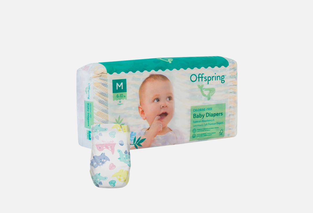

Подгузники OFFSPRING, 6-10 кг, динозавры 42 шт