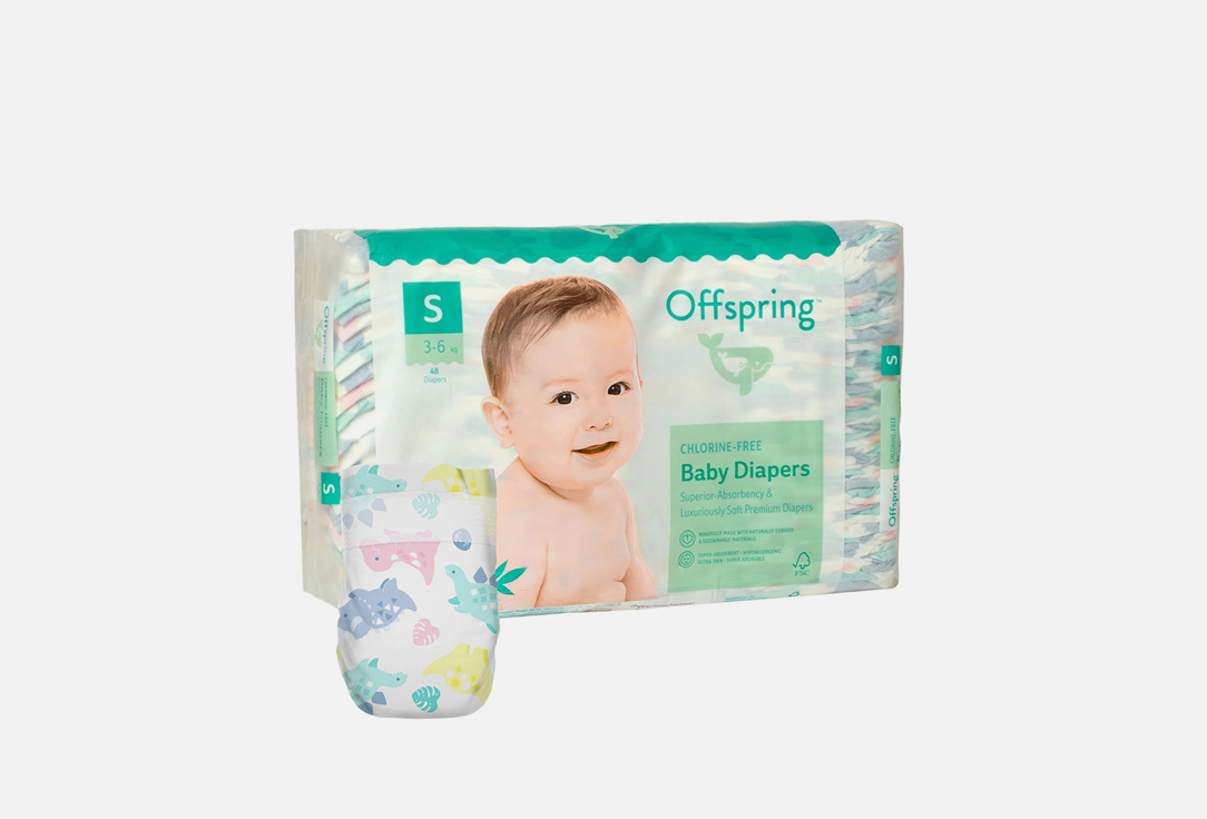 

Подгузники OFFSPRING, 3-7 кг, динозавры 48 шт