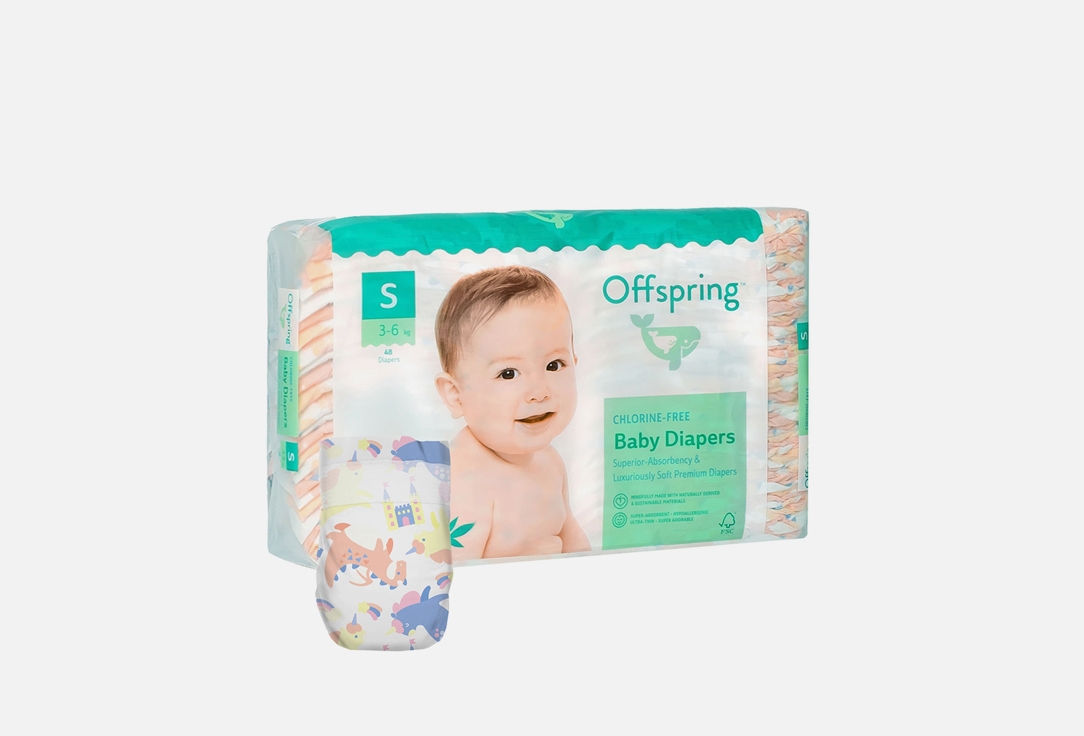 

Подгузники OFFSPRING, 3-7 кг, единороги 48 шт