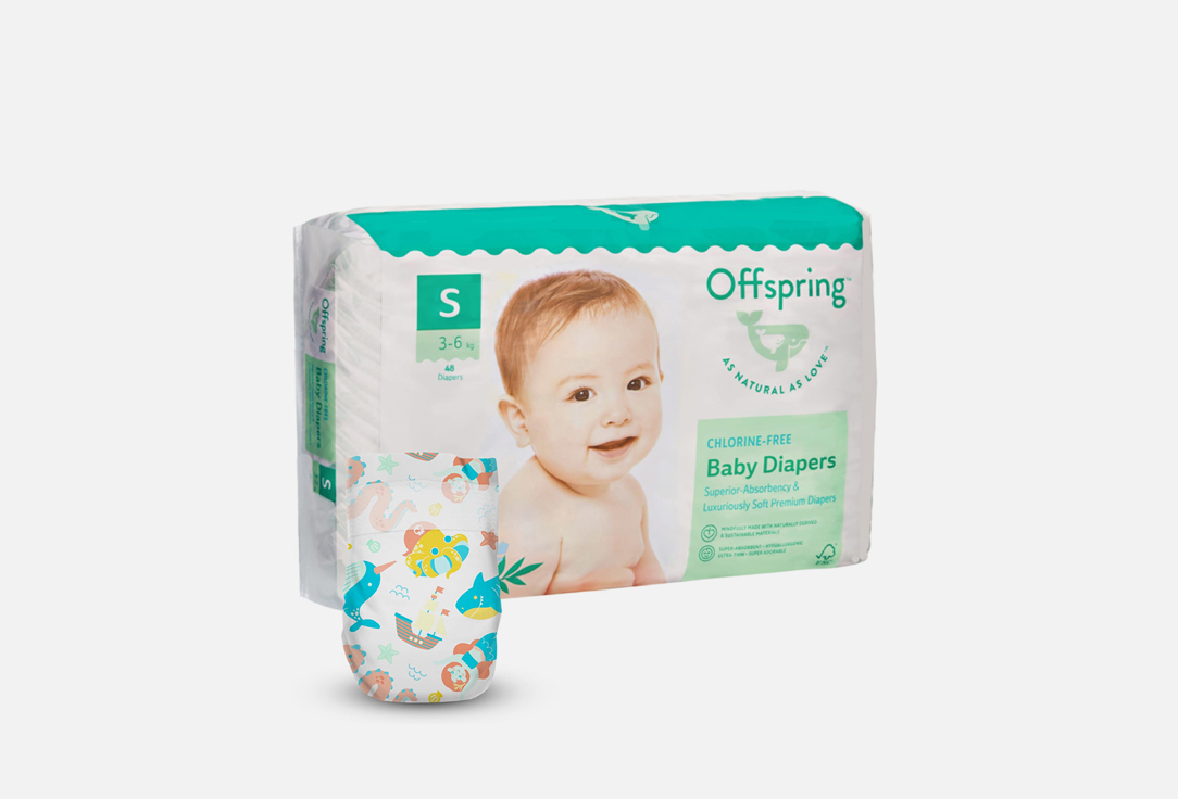 

Подгузники OFFSPRING, 3-6 кг, карибы 48 шт