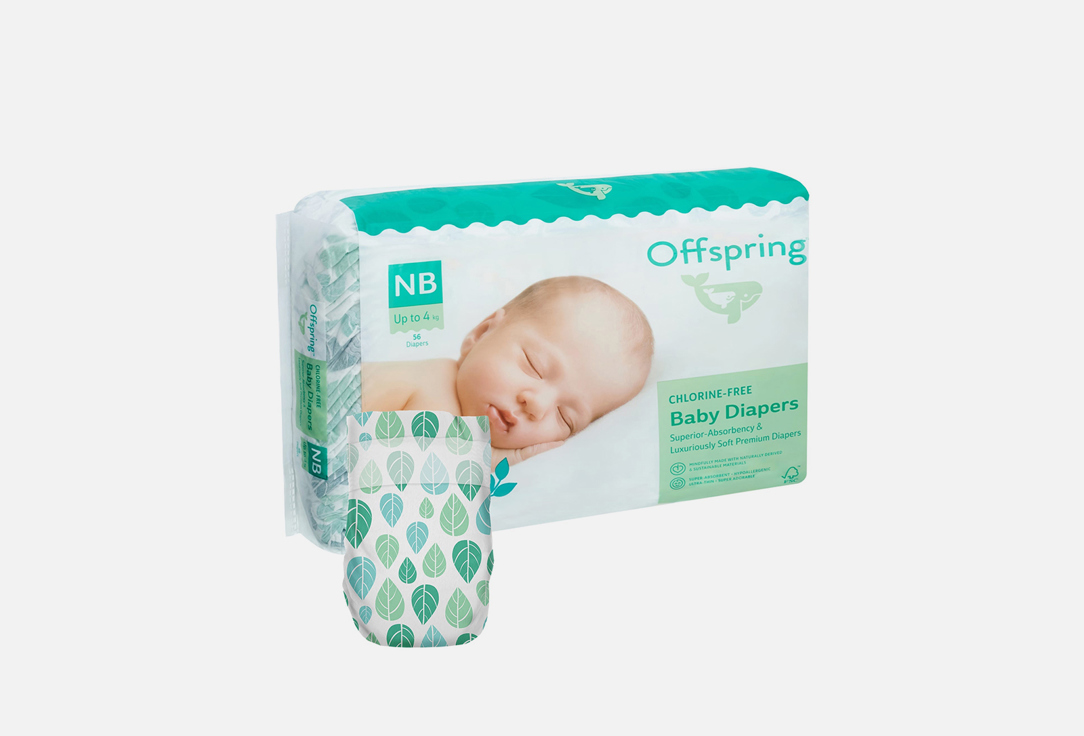 

Подгузники OFFSPRING, 2-4 кг, листочки 56 шт