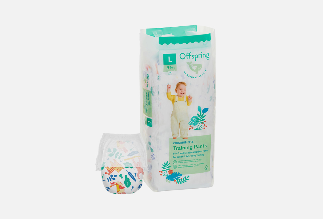Изображение товара Трусики-подгузники Offspring 9-14 кг, 36 шт джунгли безопасные и экологичные