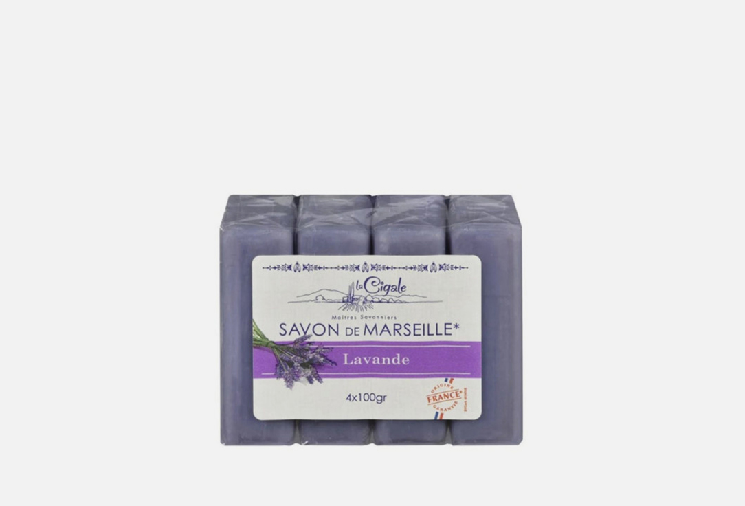 Мыло LA CIGALE Марсельское, с лавандой 4 шт durance марсельское мыло кусковое лаванда и травы прованса 100гр lavender