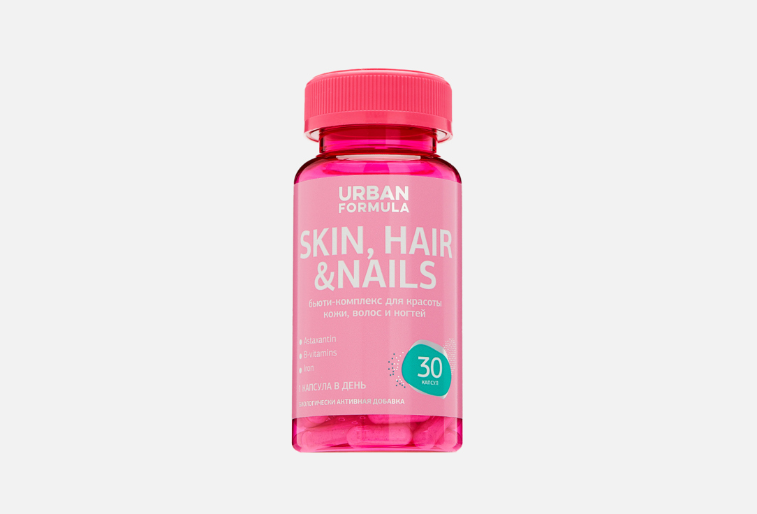БАД для здоровья волос и ногтей URBAN FORMULA Железо 14 мг, Витамин B5 12мг 30 шт livs gummies beauty plus hair skin nails